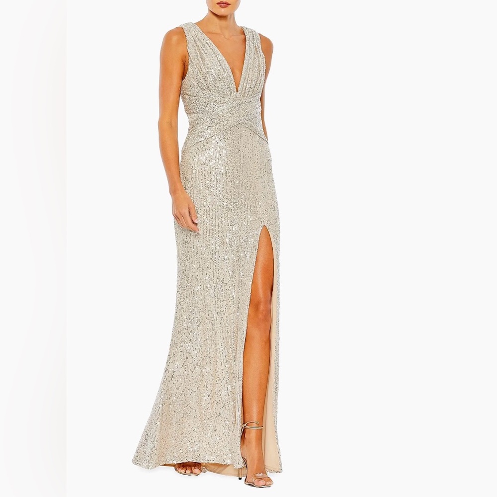 NWT Leena Mac Duggal Sequin Sheath Gown Champagne Nude Dress Size 8 $398 26598